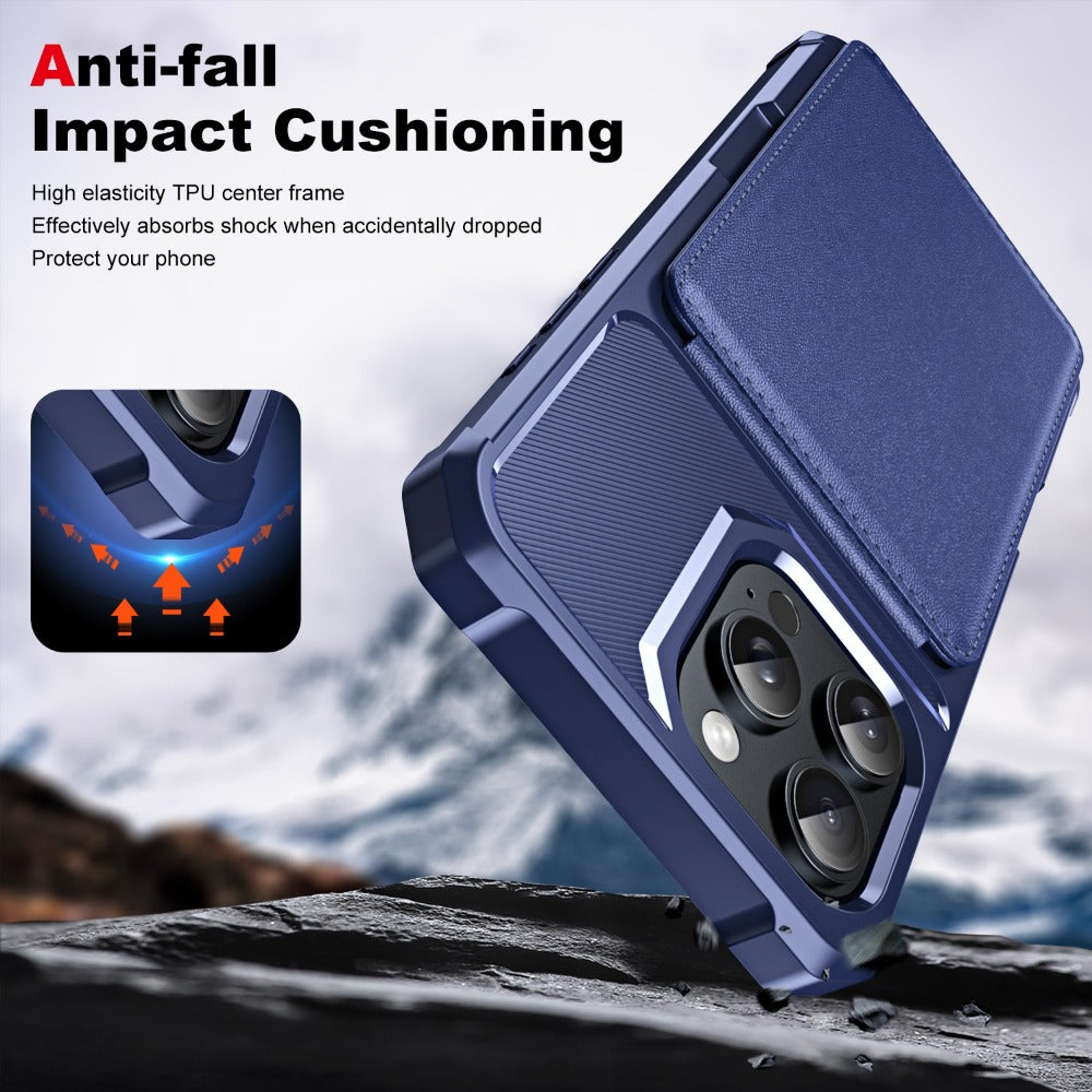 Premium Vertical Card Slot Wallet iPhone Case – Anti-Fall Stand Bracket, Stylish & Durable Protection | Case for iPhone