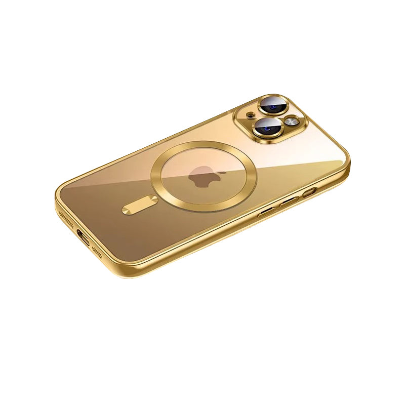 Luxury Apple iPhone Case, MagSafe Compatible, Camera Lens & Screen Protection, Ultra Thin, Shockproof, Magnetic Full All Around Cover – Plating Transparent Silicone TPU Case with Magnetic Back & Lens Film Protection