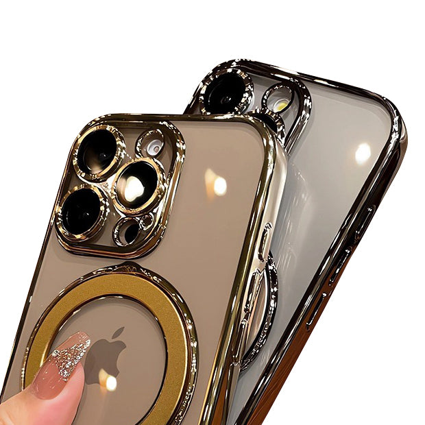 Luxury Plating MagSafe iPhone Case Transparent Acrylic Magnetic Cover with Stand Holder Shockproof PC Bumper Case for iPhone
