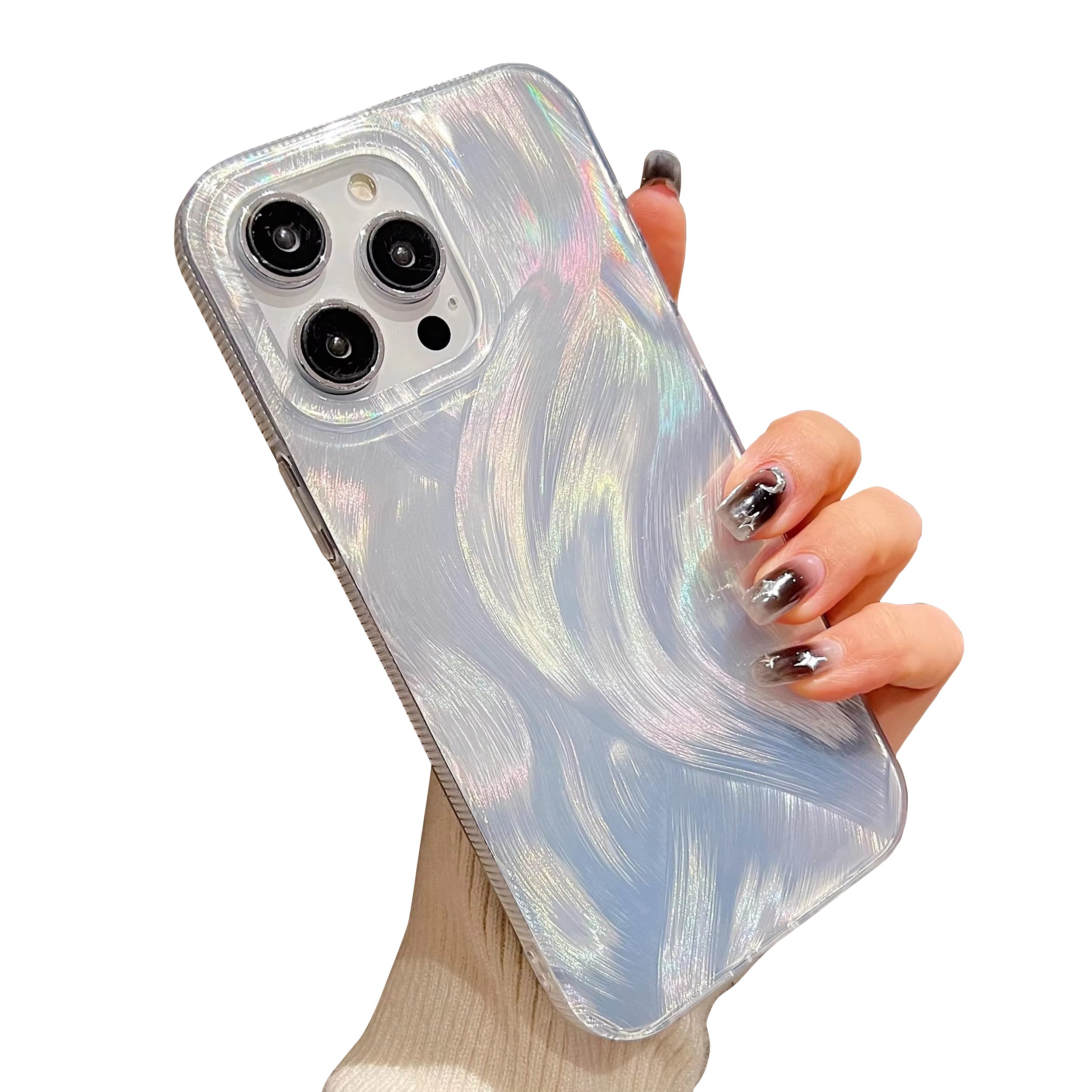 Luxury Apple iPhone Case, MagSafe Compatible, Camera Lens & Screen Protection, Ultra Thin, Shockproof, Magnetic Full All Around Cover – Laser Silver Gradient Silicone Case with Anti-Slip Edges & Soft Protective Design