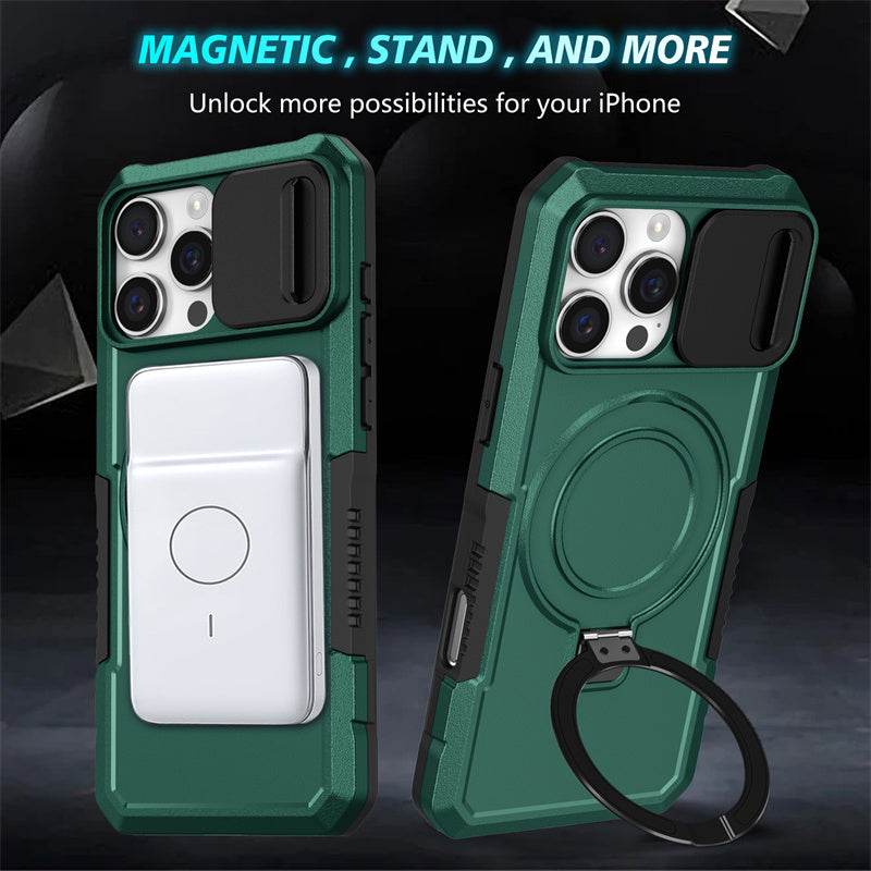 MagSafe Armor iPhone Case – Magnetic Holder, Wireless Charging, Slide Camera Protection, Full-Body Cover for iPhone Models