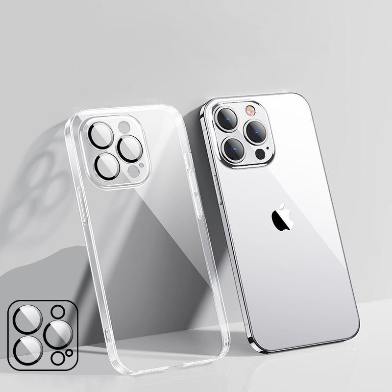 High-Quality Plating Transparent iPhone Case - Soft Silicone Shockproof Cover with Lens Protector Case for iPhone