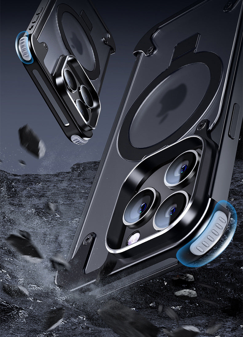Premium Magnetic Stand Phone Case – Aluminum Alloy, Rimless Frosted Matte, Durable & Stylish Shockproof Cover Case for iPhone