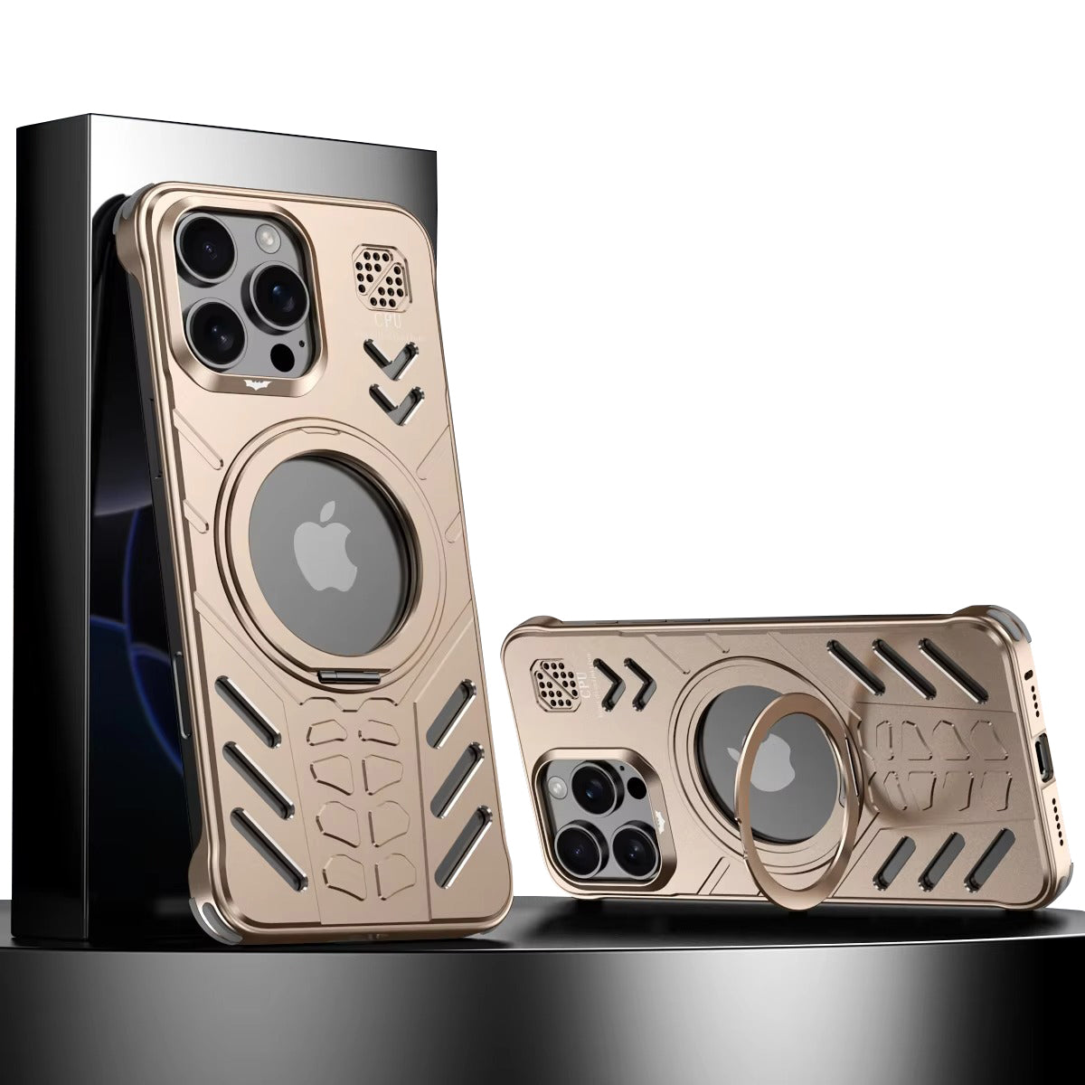 Luxury Apple iPhone Case, MagSafe Compatible, Camera Lens & Screen Protection, Ultra Thin, Shockproof, Magnetic Full All Around Cover – Hollow Aluminum Alloy Case with Magnetic Metal Holder, Stand & Heat Dissipation Design