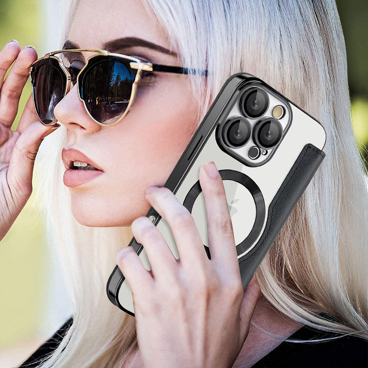 Luxury MagSafe Wallet iPhone Case – Grid Leather Flip Cover, Magnetic Card Holder, Shockproof Protection, Wireless Charging Compatible, Premium Design for iPhone Models