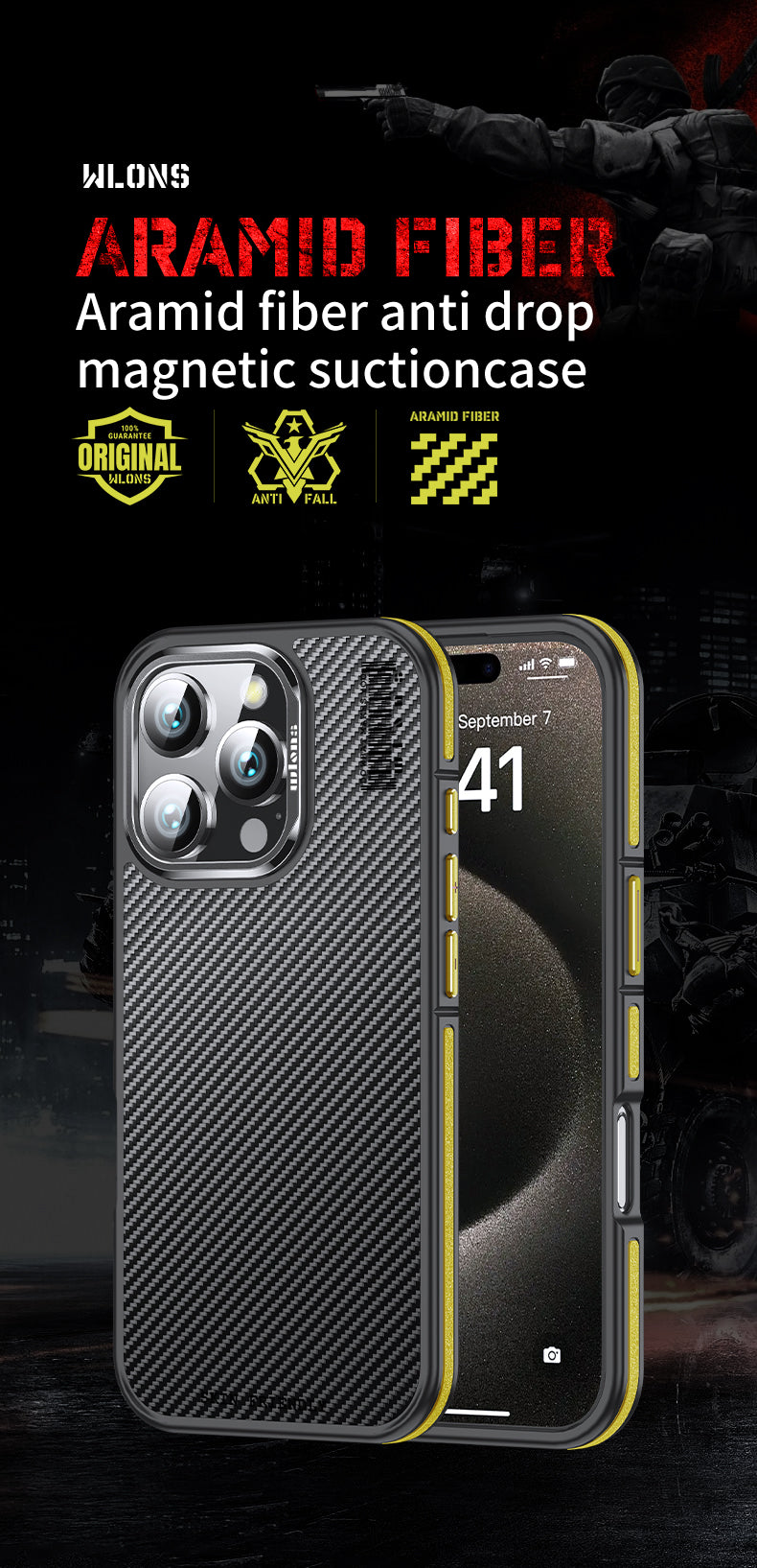 Premium 100% Aramid Fiber Kevlar iPhone Case – 600D Lightweight Compatible Ultra-Thin Protective Cover for iPhone Models