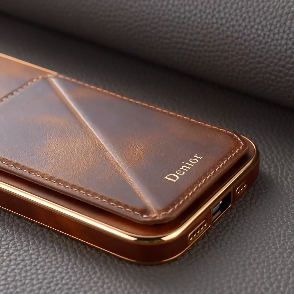 Luxury Cowhide Leather Wallet iPhone Case – Magnetic Card Holder, Plating Shell, Shockproof Protection, Premium Design for iPhone Models