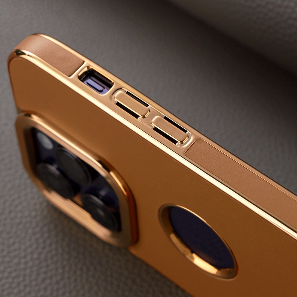 Luxury Business Cowhide Leather iPhone Case – Plating Shockproof Cover for iPhone Models, Sleek and Durable Design