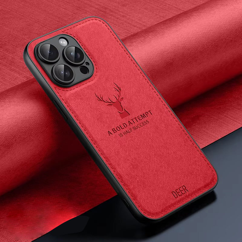 Luxury Cloth Leather Texture iPhone Case – Deer Head Pattern, Shockproof, Stylish Design for Daily Use | Case for iPhone