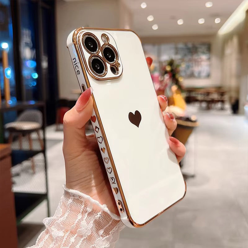 Luxury Apple iPhone Case MagSafe Compatible, Camera Lens & Screen Protection, Ultra Thin Shockproof Magnetic Full All Around Protection Cover with Electroplated Love Heart Design