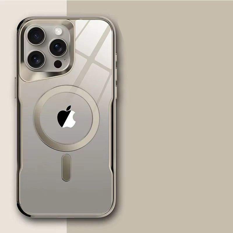 Luxury Plating Frame MagSafe iPhone Case - Magnetic Transparent Cover, Wireless Charging Compatible Case for iPhone