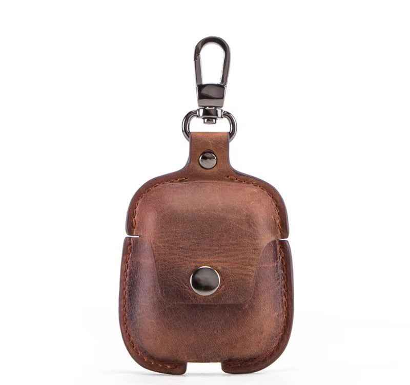 Luxury Genuine Leather Case for AirPods Pro, 2, 1 – Wireless Earphone Protective Cover, Elegant Funda with Keychain Hook, Shockproof and Stylish Design