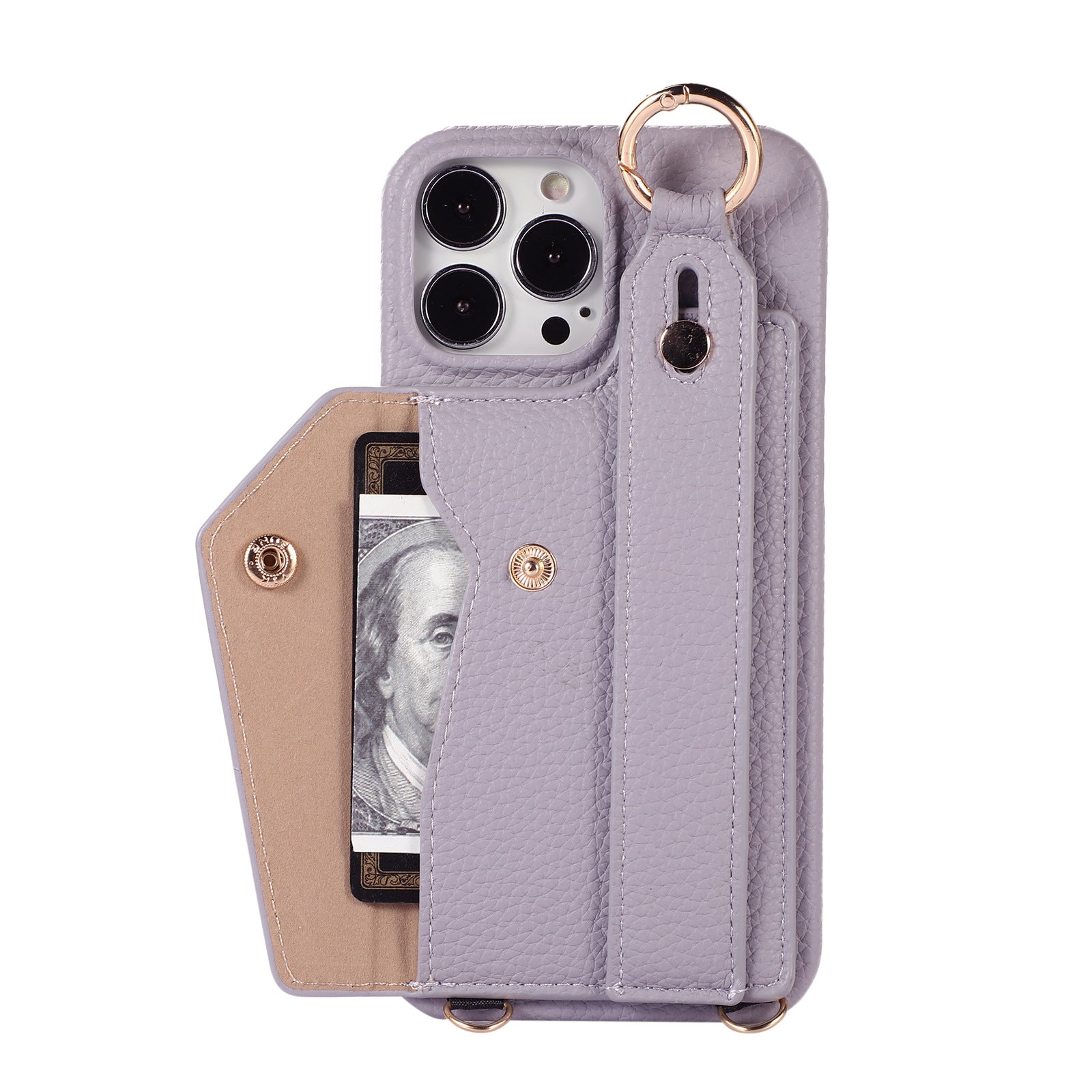 Luxury Crossbody Leather Wallet iPhone Case – Wrist Strap, Ring Holder, Card Slot, Shockproof Protection, Stylish Design for iPhone