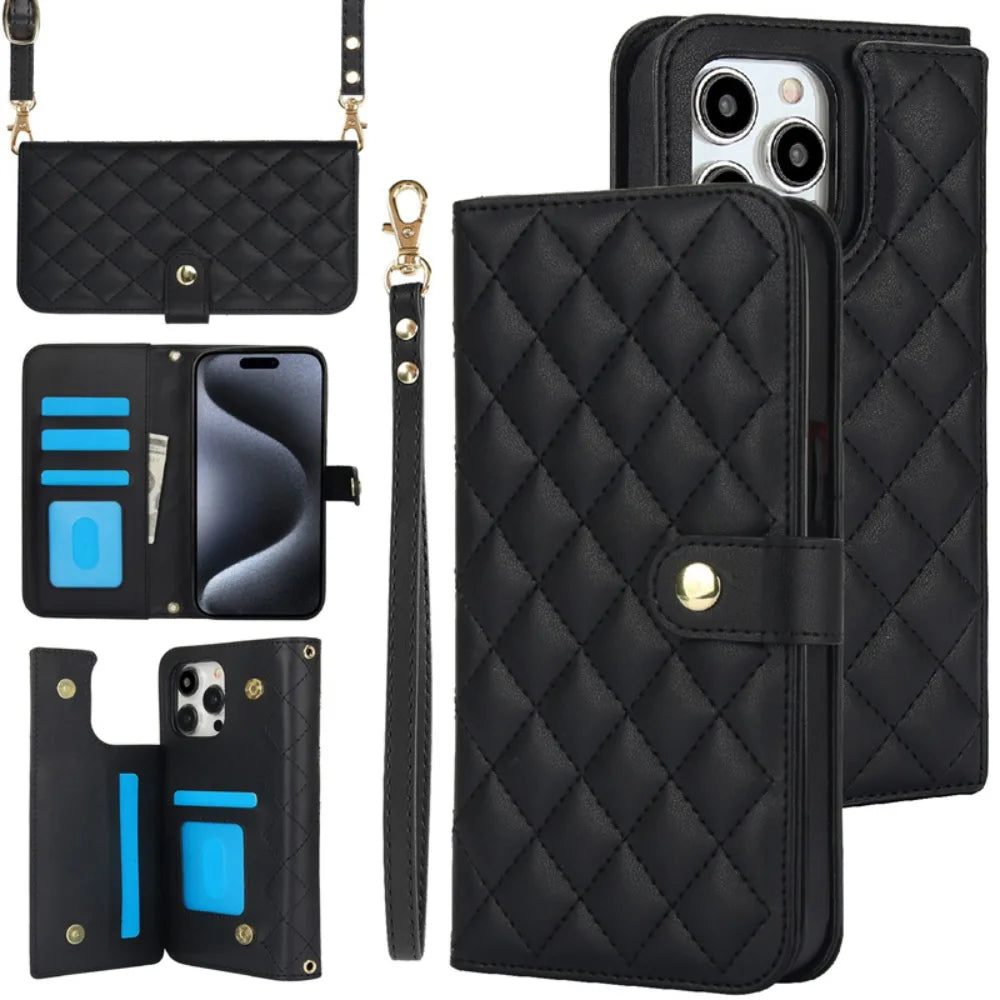 RFID Blocking Wallet Crossbody Flip iPhone Case – Card Slot Holder, PU Leather, Secure Protection for iPhone Models