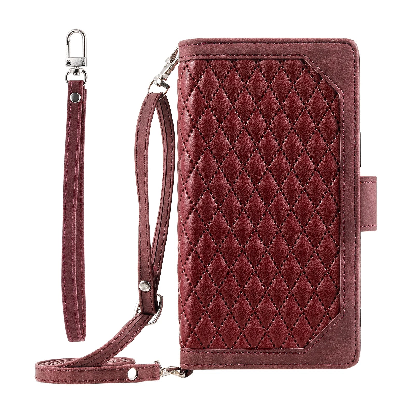Luxury Flip Leather Wallet iPhone Case – Long Lanyard, Zipper Closure, Card Holder, and Premium Design for iPhone