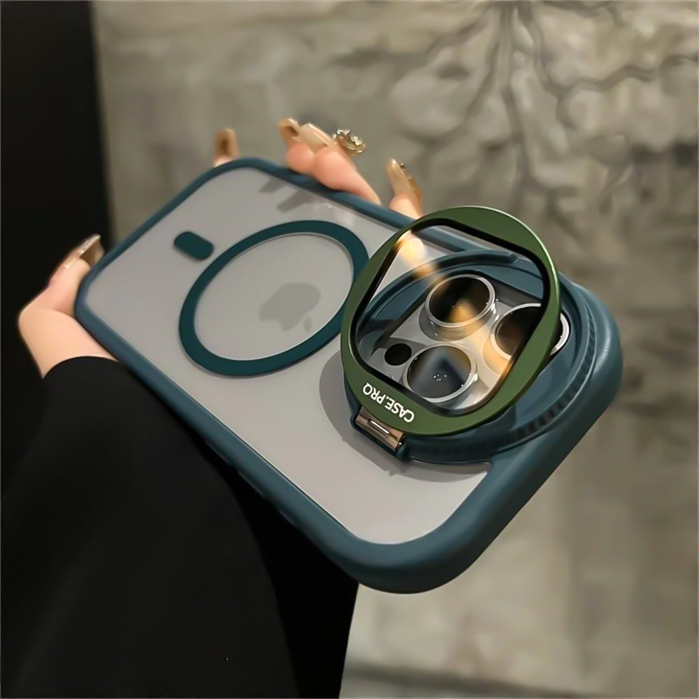 Luxury Glass Camera Stand iPhone Case - Transparent Magnetic Acrylic Cover, Wireless Charging Compatible, Case for iPhone