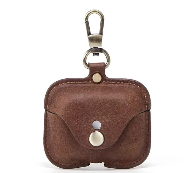 Luxury Genuine Leather Case for AirPods Pro, 2, 1 – Wireless Earphone Protective Cover, Elegant Funda with Keychain Hook, Shockproof and Stylish Design