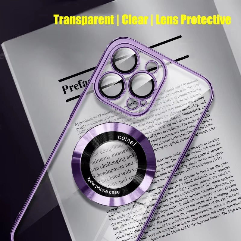 Luxury Apple iPhone Case, MagSafe Compatible, Camera Lens & Screen Protection, Ultra Thin, Shockproof, Magnetic Full All Around Cover – Clear Plating TPU Case with Wireless Charging & Lens Film Protection