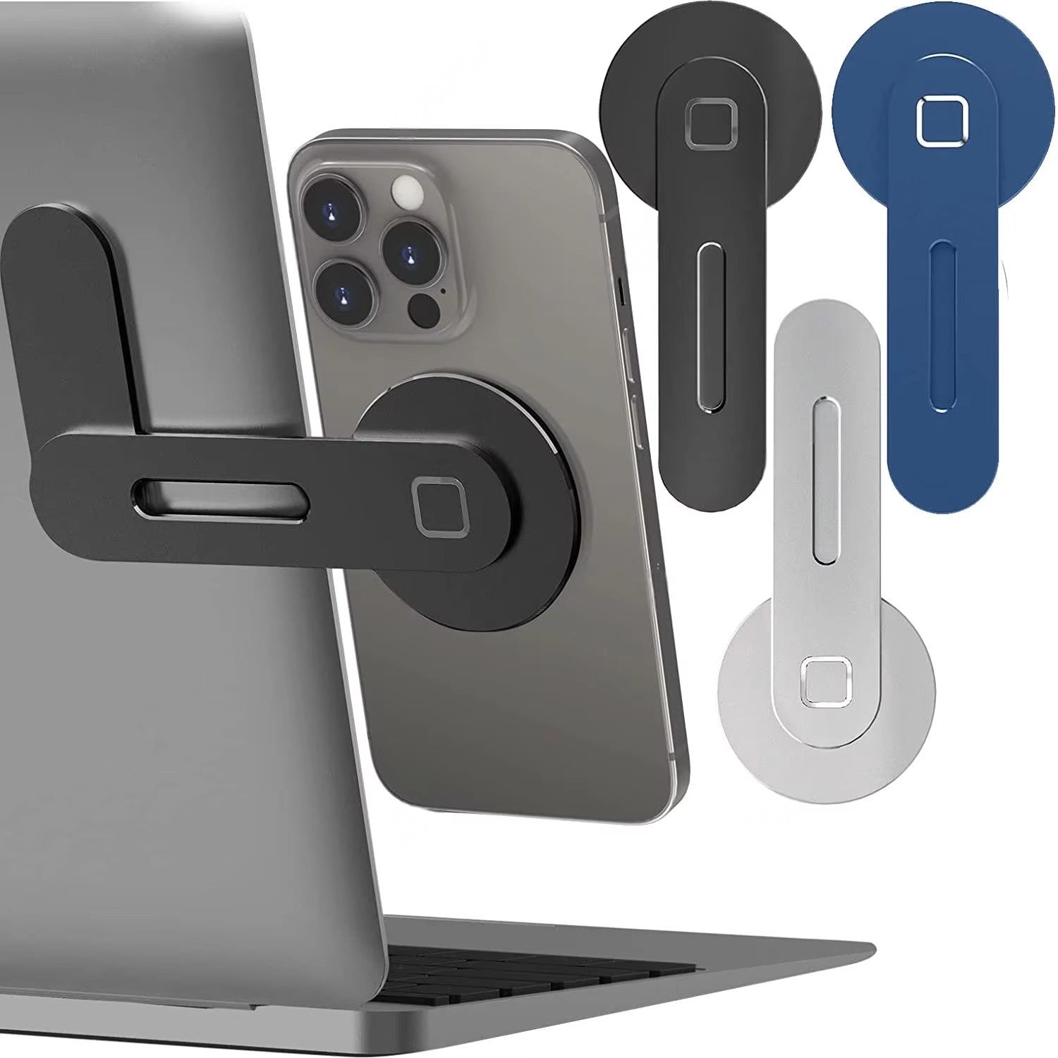 Premium, Magnetic Laptop Phone Holder Slim, Foldable, Adjustable Mount for Computer Monitor Side Compatible with Apple iPhone