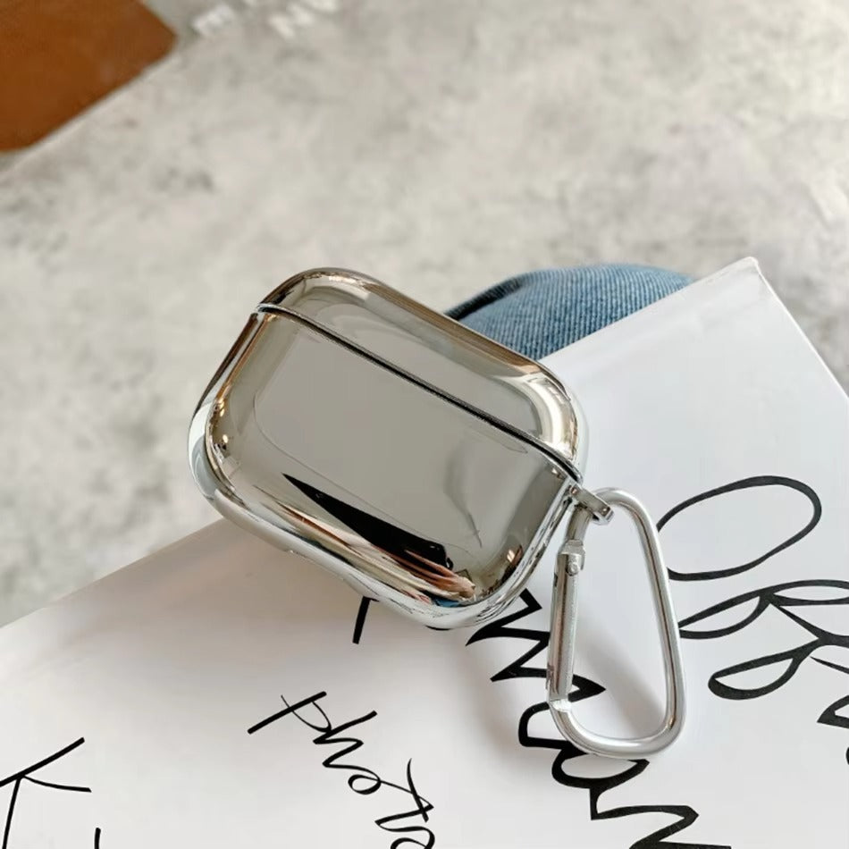 Luxury Electroplated Metal Case for AirPods 1, 2, 3, Pro – Silver Protective Cover with Keychain, Shockproof Earphone Shell for Wireless Charging Case