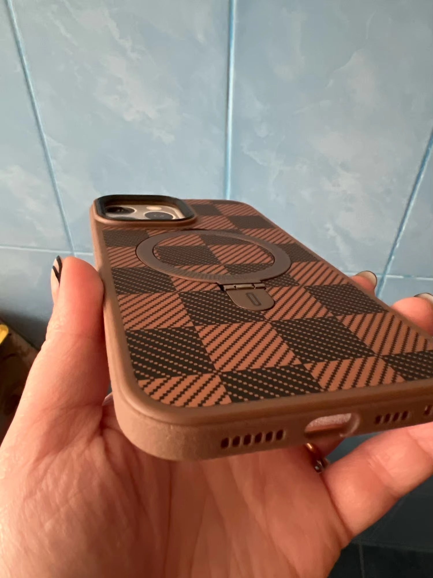 Premium Apple iPhone Case, MagSafe Compatible, Camera Lens & Screen Protection, Ultra Thin, Shockproof, Magnetic Full All Around Cover – Kevlar Carbon Fiber Texture Case with Magnetic Holder & Shockproof Back Design