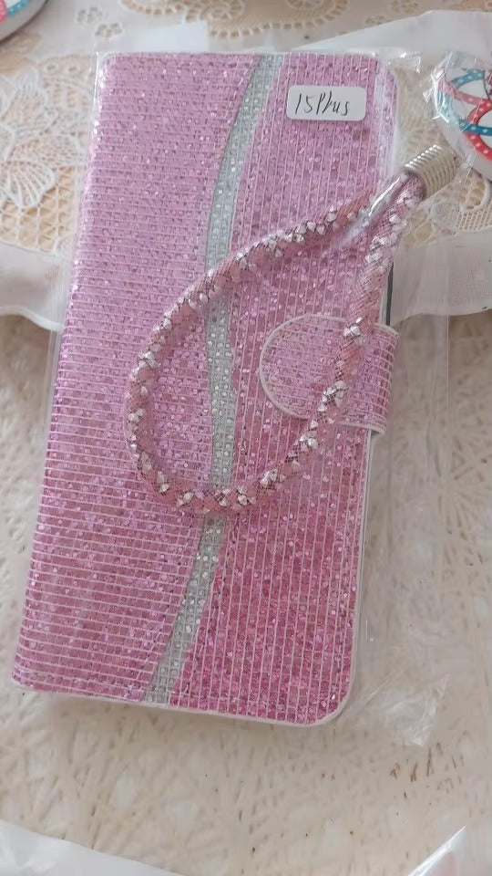 Luxury Apple iPhone Case, MagSafe Compatible, Camera Lens and Screen Protection, Ultra Thin, Shockproof, Magnetic, Full All Around Protection, Glitter Wallet Strap Cover