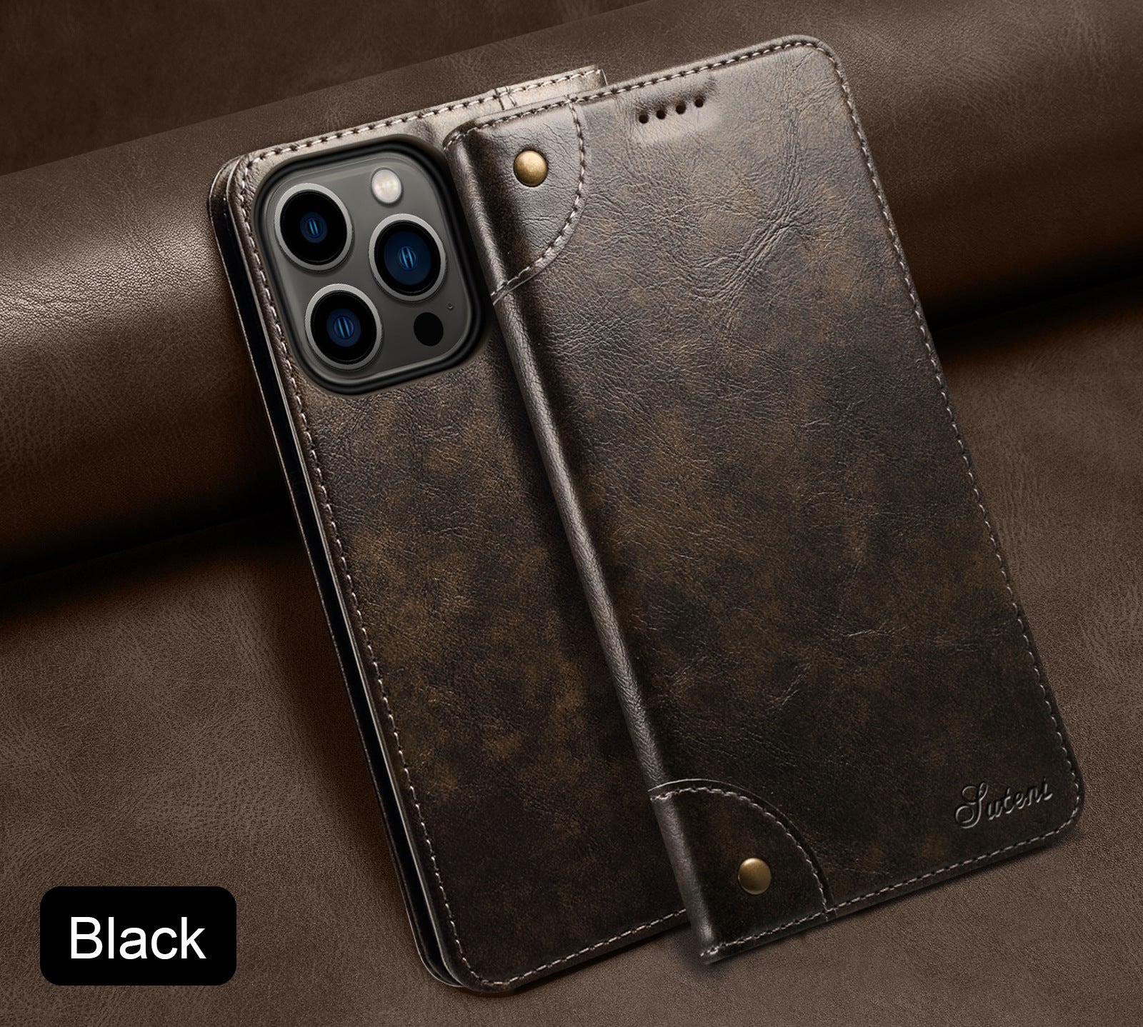 Retro Leather Wallet iPhone Case – Magnetic Closure, Card Slots, Shockproof Protection Durable PU Leather Cover for iPhone