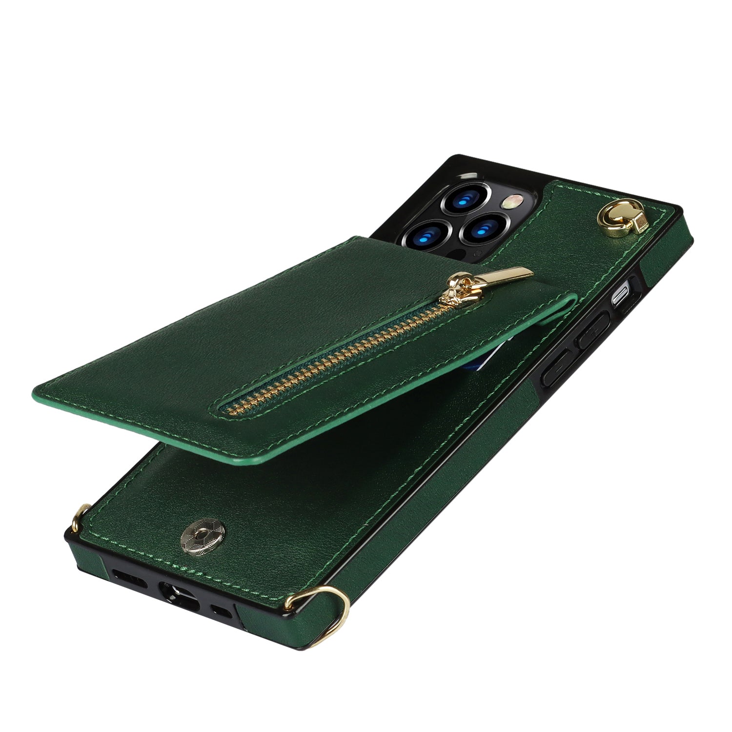 Luxury Zipper Wallet Crossbody Leather iPhone Case Card Holder, Lanyard Strap Magnetic Closure, Stylish Flip Cover for iPhone