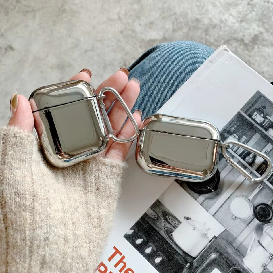 Luxury Electroplated Metal Case for AirPods 1, 2, 3, Pro – Silver Protective Cover with Keychain, Shockproof Earphone Shell for Wireless Charging Case