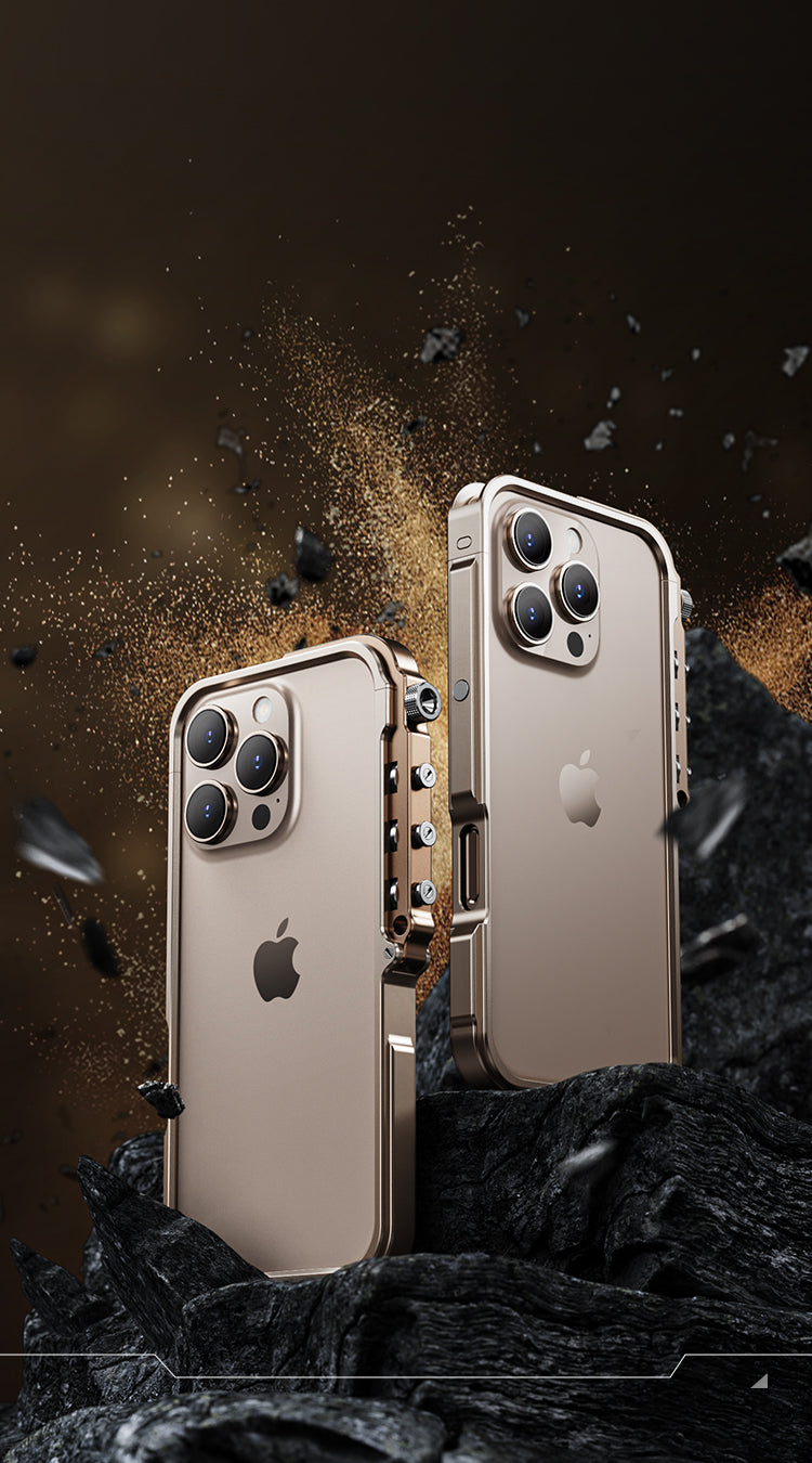 Luxury Aluminum Alloy Armor Frame iPhone Case – 360° Mechanical Metal Bumper for iPhone Models, Durable and Stylish Design