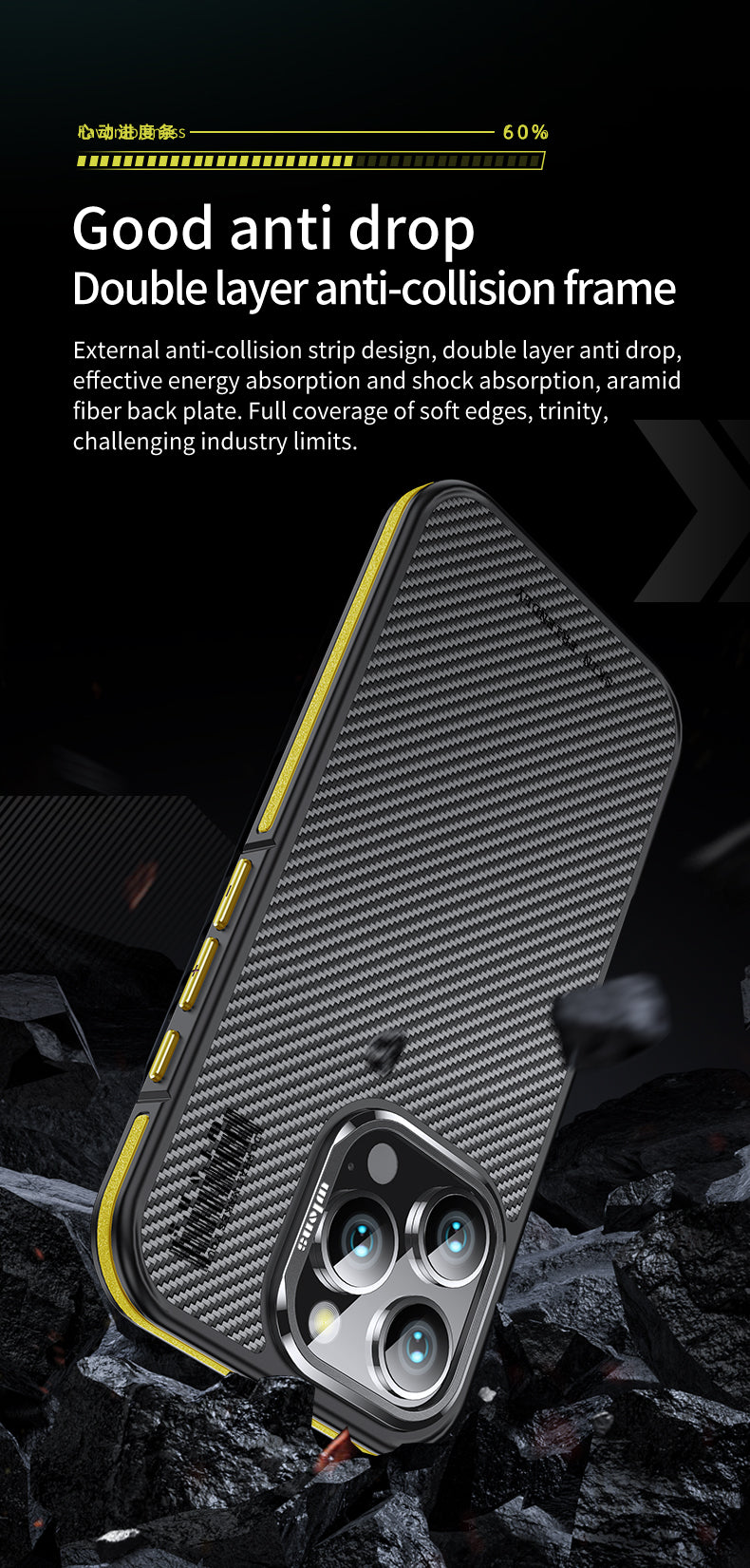 Premium 100% Aramid Fiber Kevlar iPhone Case – 600D Lightweight Compatible Ultra-Thin Protective Cover for iPhone Models