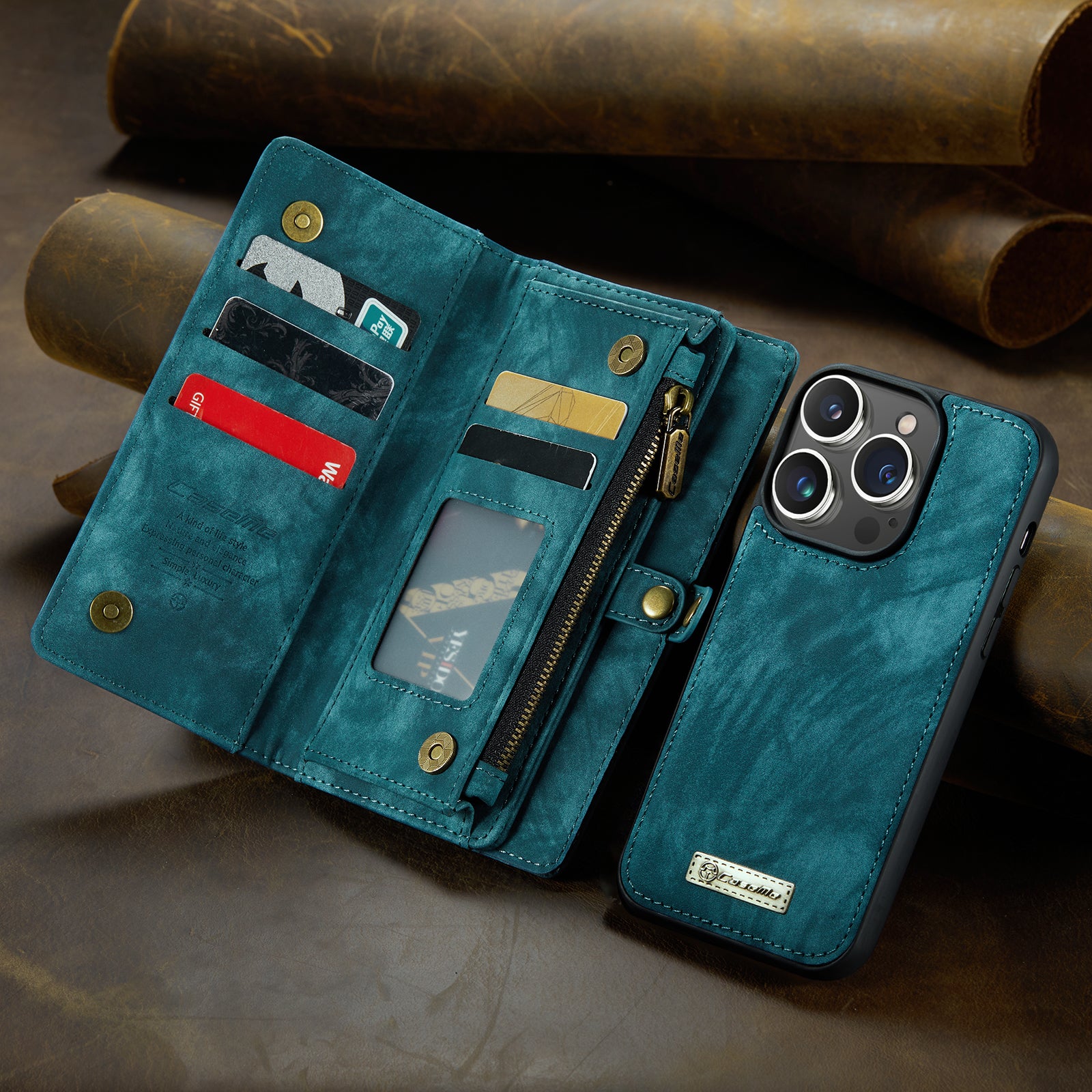 Luxury Detachable Leather Wallet iPhone Case – Multi-Function Zipper Flip Cover, Card Holder, Shockproof Protection, Magnetic Closure for iPhone