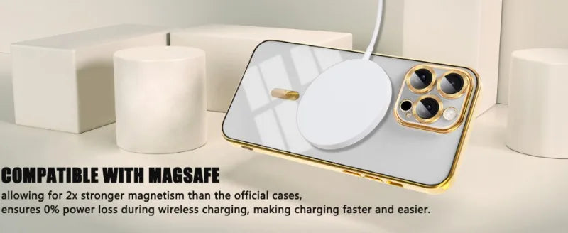 Luxury Magnetic Magsafe Phone Case – Wireless Charging, Transparent Electroplated Shockproof Cover,
