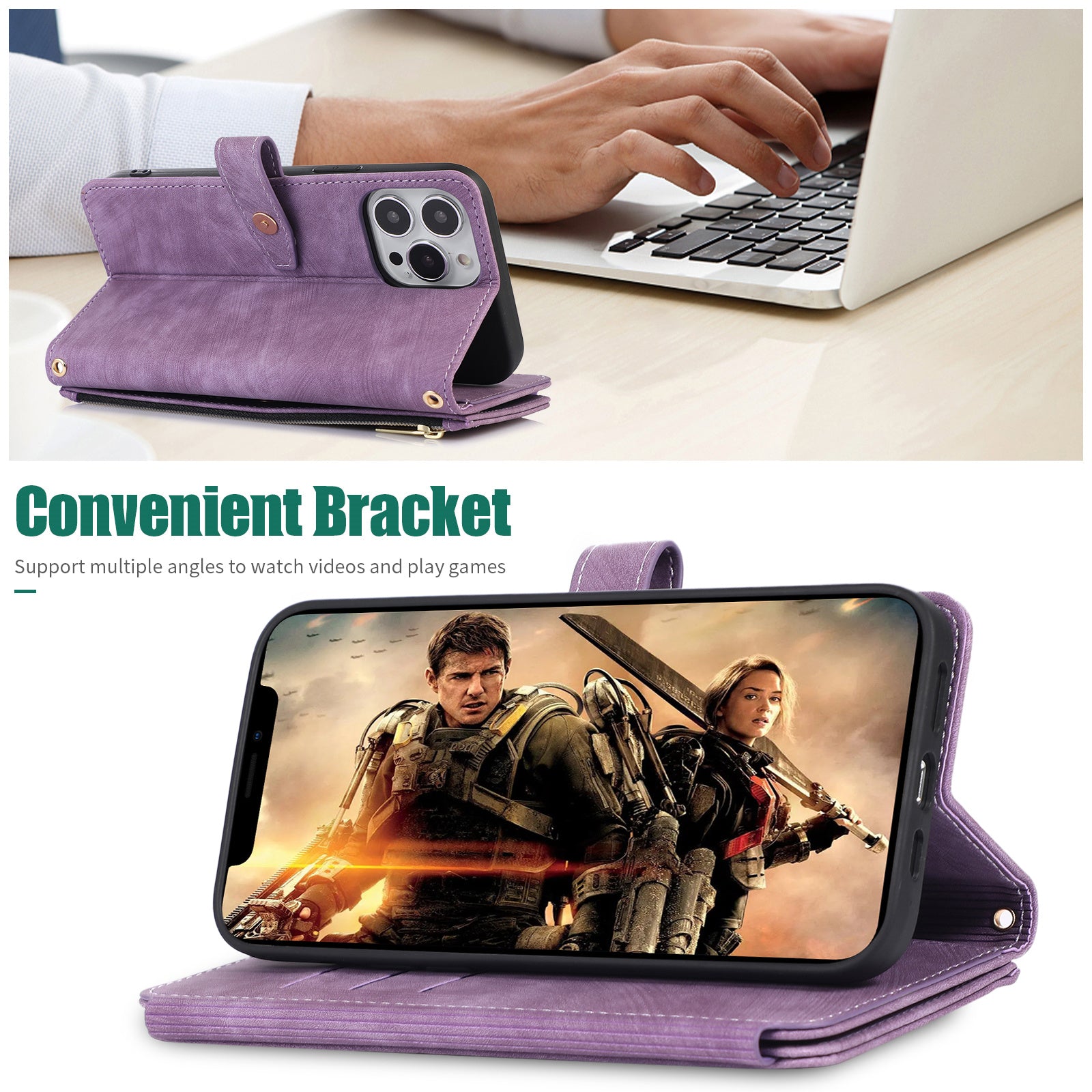 Luxury Crossbody Zipper Wallet iPhone Case – Leather Card Holder, Lanyard Strap, Closure Hands-Free Convenience for iPhone