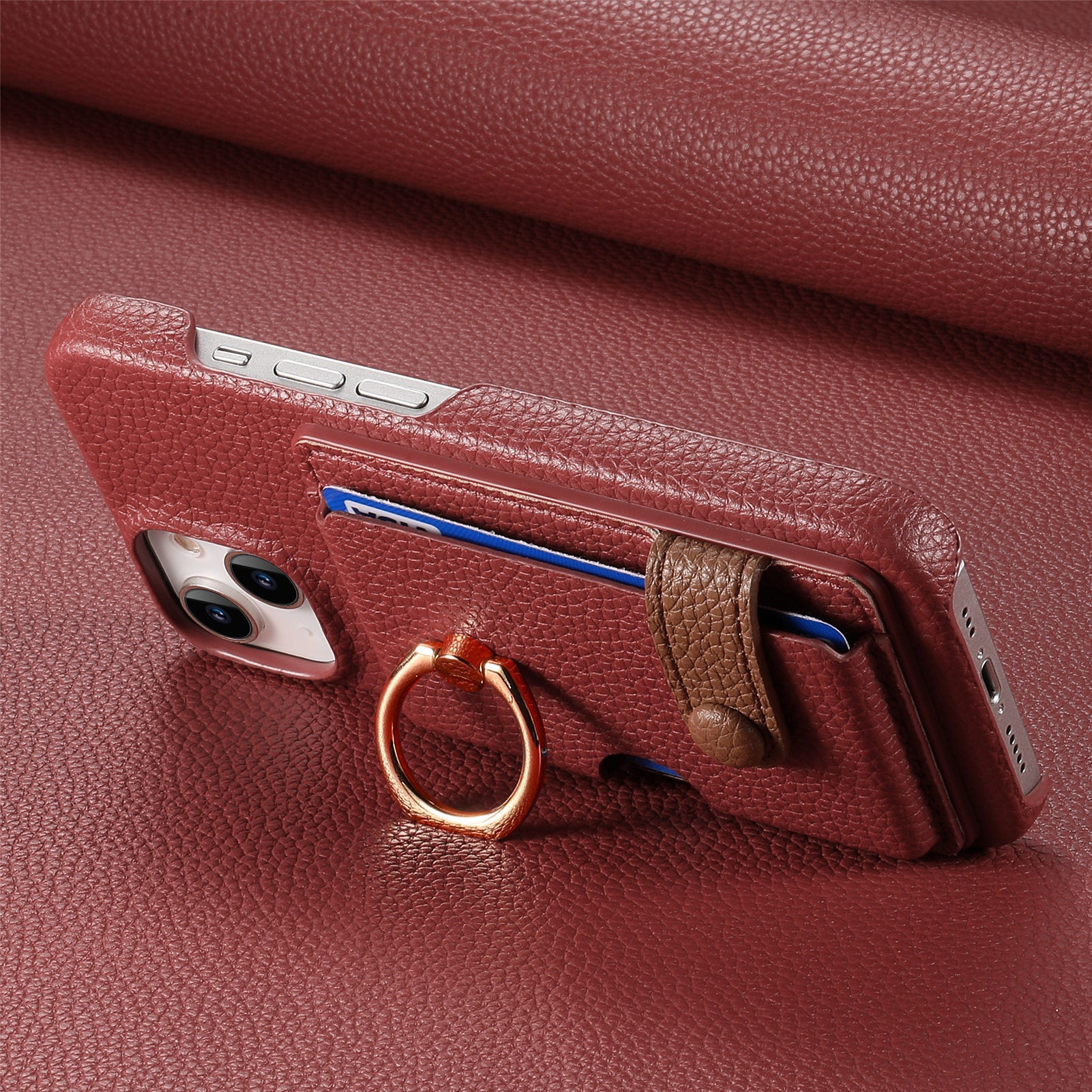 Premium Leather Ring Stand Wallet iPhone Case Card Holder, Magnetic Closure, and Kickstand Support for Hands-Free Convenience