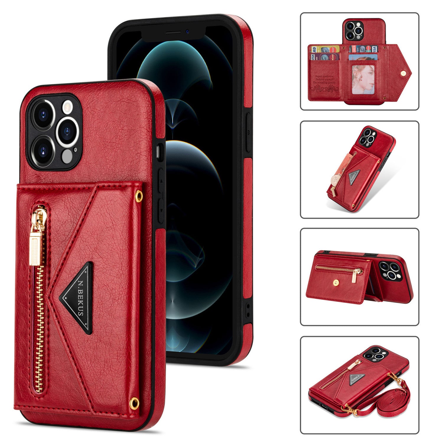 Zipper Wallet Crossbody Leather iPhone Case – Card Holder, Lanyard Strap, Secure Storage Stylish Protection for iPhone Models