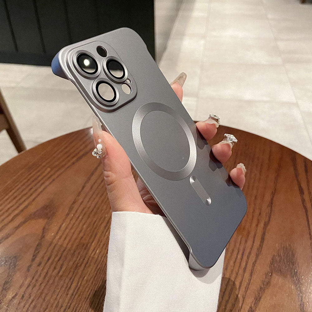 Borderless MagSafe Cover – Ultra-Thin Matte Plating Hard Case with Logo Hole for iPhone Models, Sleek and Durable Protection