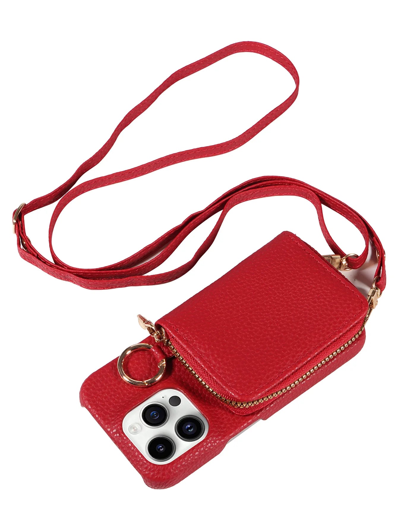 Luxury Zipper Wallet Crossbody iPhone Case Leather Cover with Card Holder Lanyard Strap and Full Protection for iPhone Models