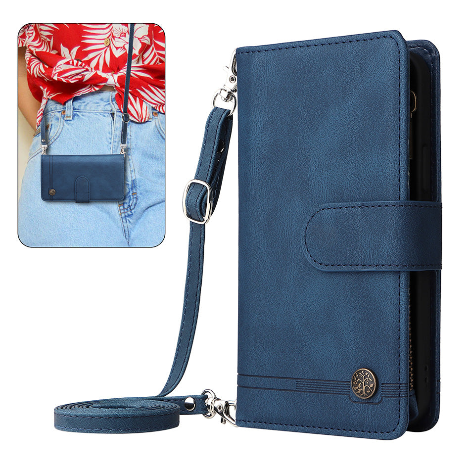 Premium Retro Flip Leather iPhone Case – Zipper Wallet, Multi-Card Slots, Necklace Lanyard, Magnetic Closure, Shockproof Protection for iPhone