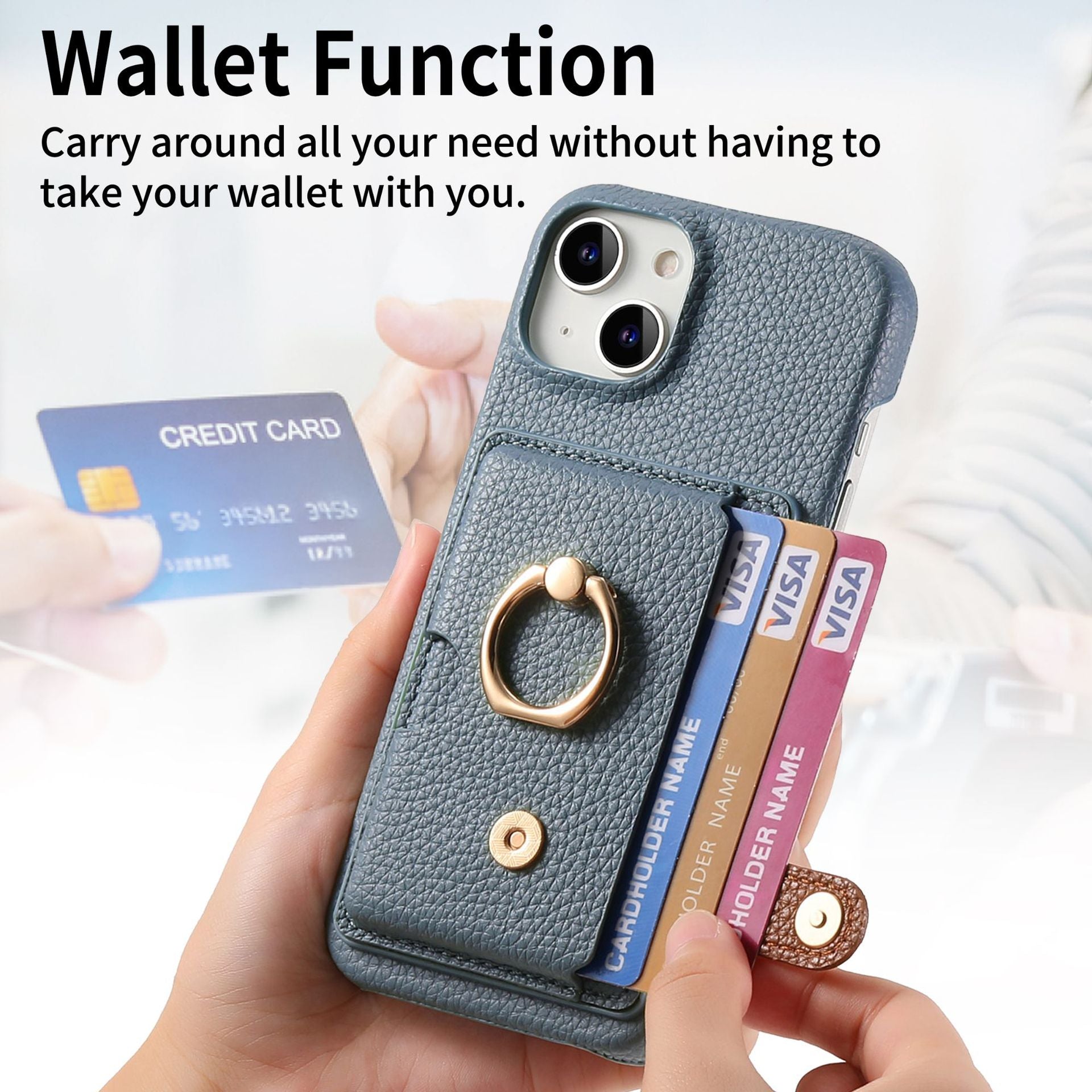 Premium Leather Ring Stand Wallet iPhone Case Card Holder, Magnetic Closure, and Kickstand Support for Hands-Free Convenience