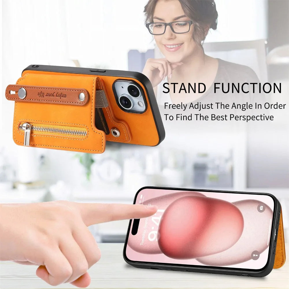 Luxury Detachable Zipper Wallet iPhone Case – Magnetic Flip Cover with Card Slots, and Protection for Ultimate Convenience
