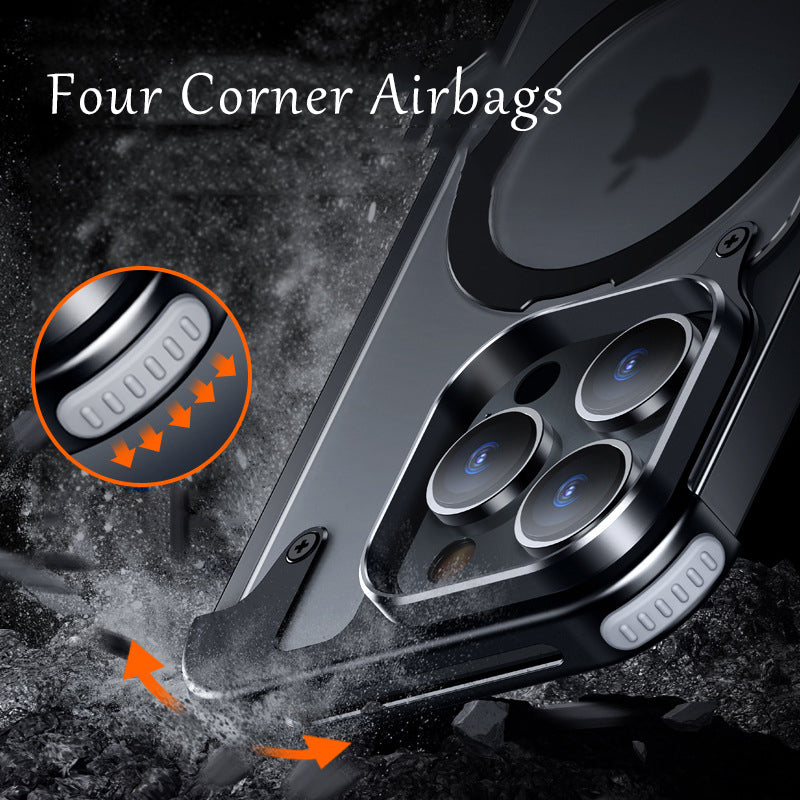 Premium Magnetic Stand Phone Case – Aluminum Alloy, Rimless Frosted Matte, Durable & Stylish Shockproof Cover Case for iPhone