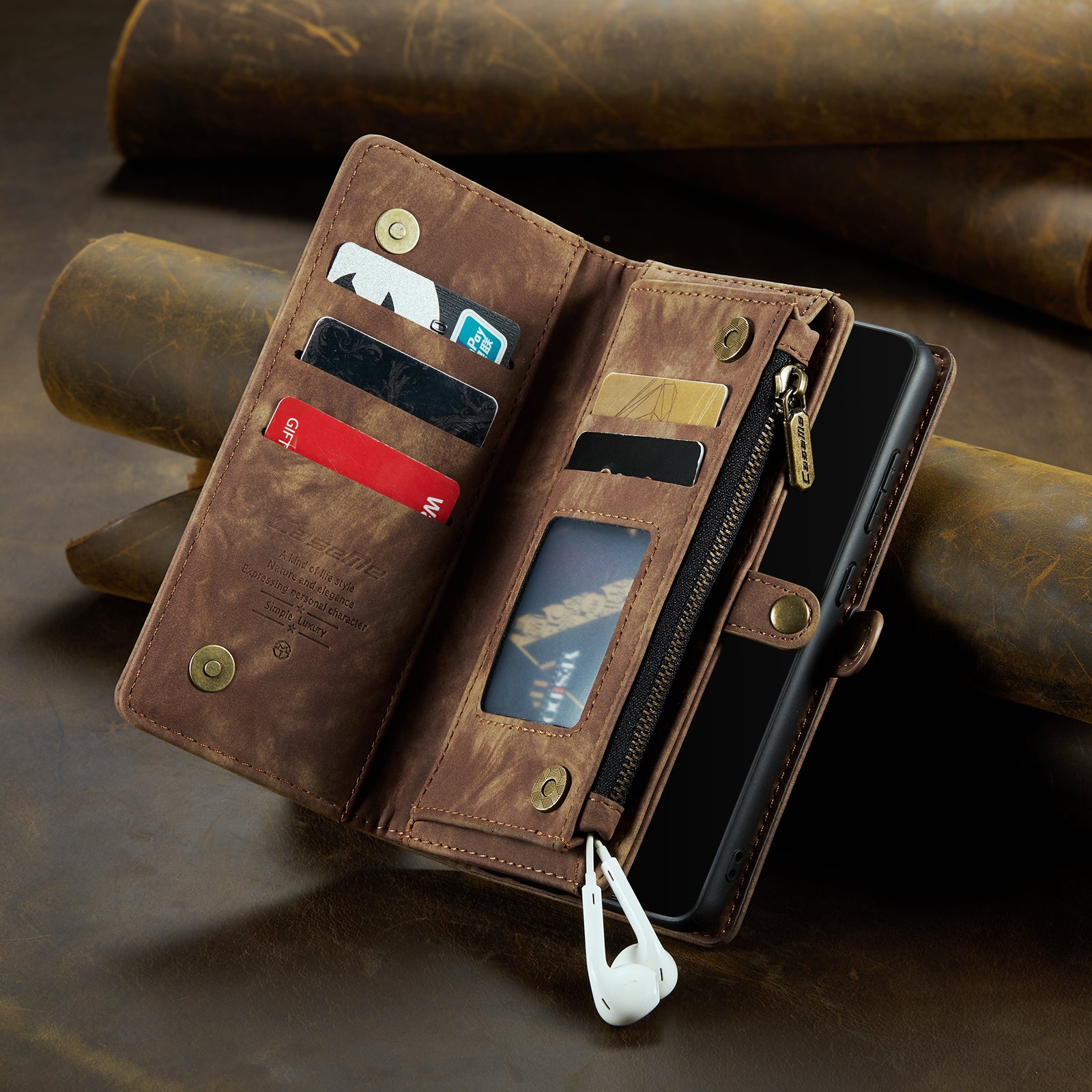 Luxury Detachable Leather Wallet iPhone Case – Multi-Function Zipper Flip Cover, Card Holder, Shockproof Protection, Magnetic Closure for iPhone