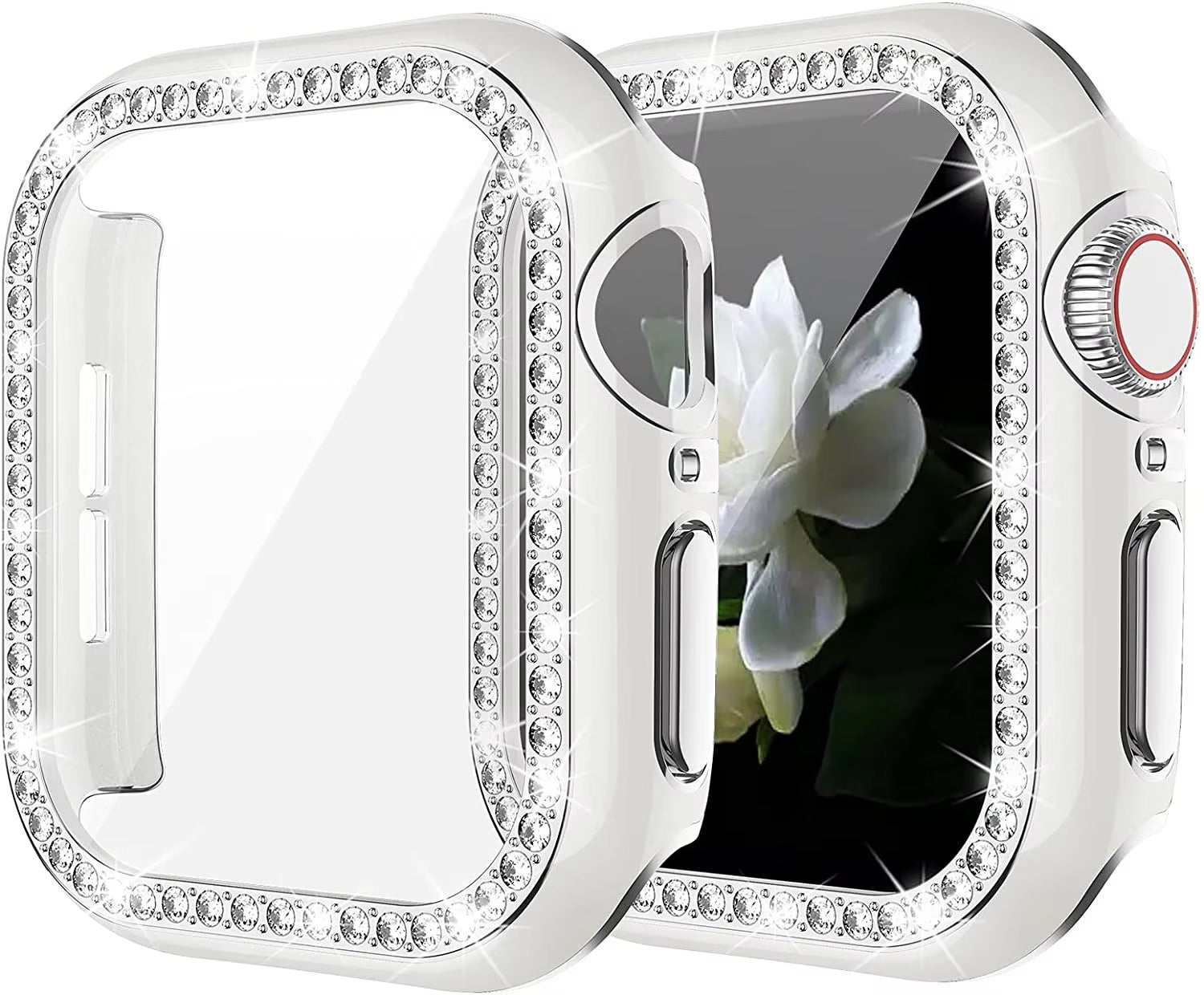 Luxury, Bling Diamond Case with Glass Screen Protector for Apple Watch – for 38mm, 40mm, 41mm, 42mm, 44mm, 45mm