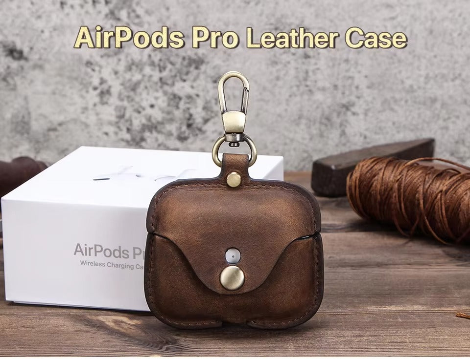 Luxury Genuine Leather Case for AirPods Pro, 2, 1 – Wireless Earphone Protective Cover, Elegant Funda with Keychain Hook, Shockproof and Stylish Design