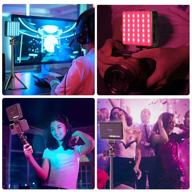 High Quality RGB LED Video Light Panel for Camera & Phone – 2500-9000K Bi-Color, CRI 95+, Diffuser, 3100mAh Battery, 360° Mount, 120 Lamp Beads