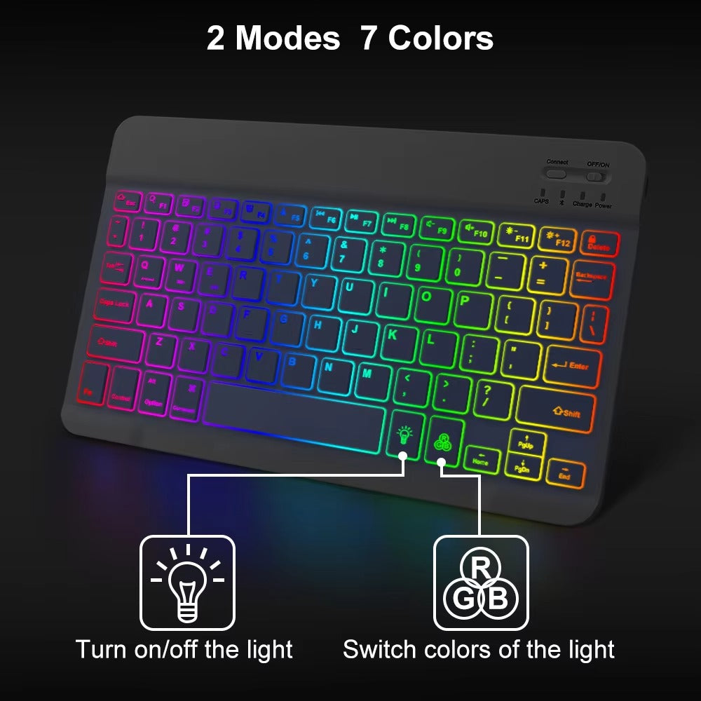 Premium 10-Inch Backlit Bluetooth Keyboard and Mouse Multi-Device Combo for iPad, Android, Windows, and iOS Tablets
