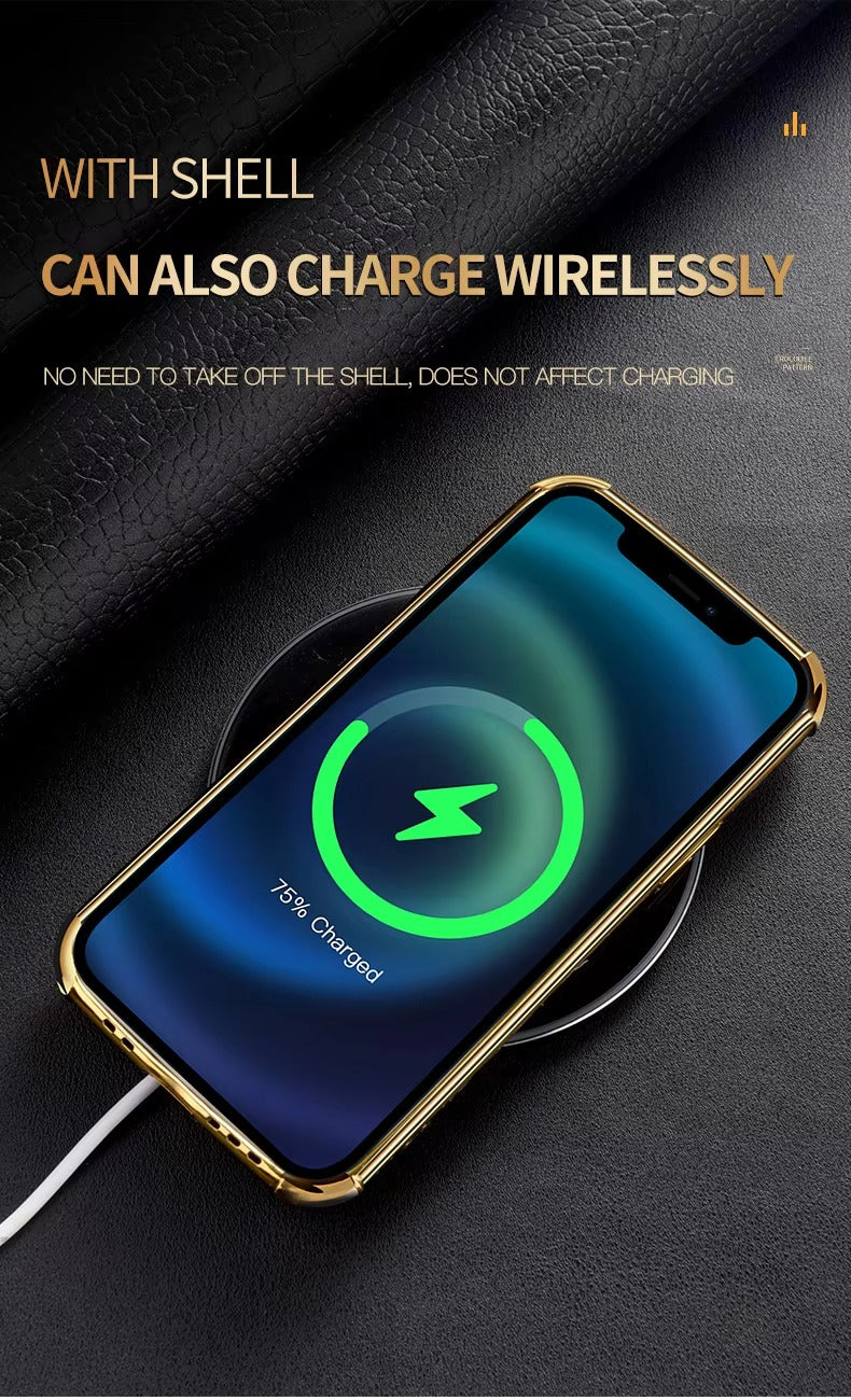 Premium Apple iPhone Case MagSafe Compatible, Camera Lens & Screen Protection, Ultra Thin Shockproof Magnetic Full All Around Protection Cover with Crocodile Leather Ring Holder