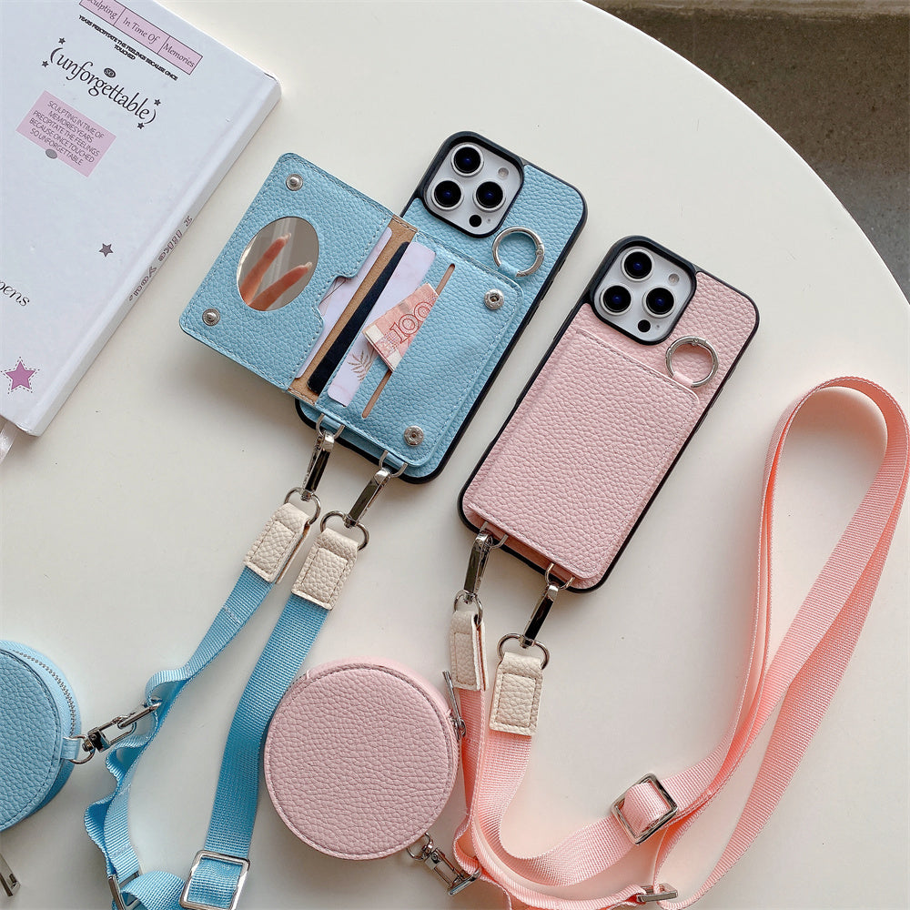 Luxury Crossbody Wallet iPhone Case – Card Pocket Holder, Lanyard Leather Cover, Stylish & Functional Design Case for iPhone