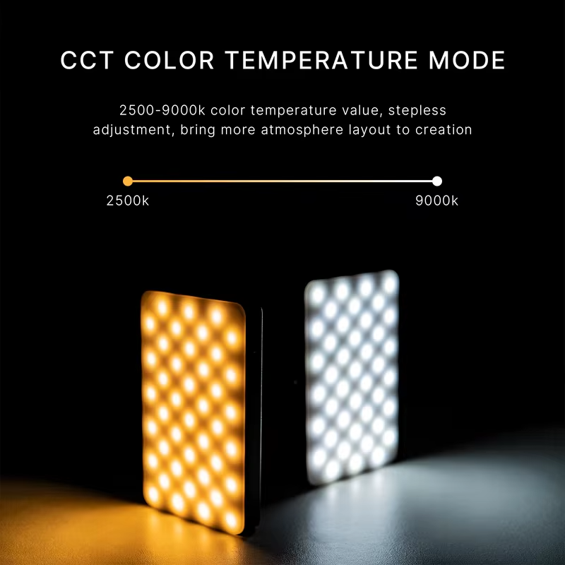 High Quality RGB LED Video Light Panel for Camera & Phone – 2500-9000K Bi-Color, CRI 95+, Diffuser, 3100mAh Battery, 360° Mount, 120 Lamp Beads